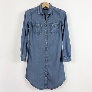 Parasuco‎ Blue Lyocell Long Sleeve Buttoned Shirt Dress Pockets Size Small